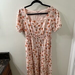 Clementine Gal Meets Glam Print Dress in Cream and Orange